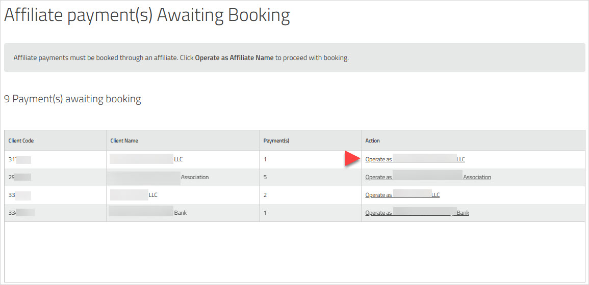 Affiliate Payments Awaiting Booking